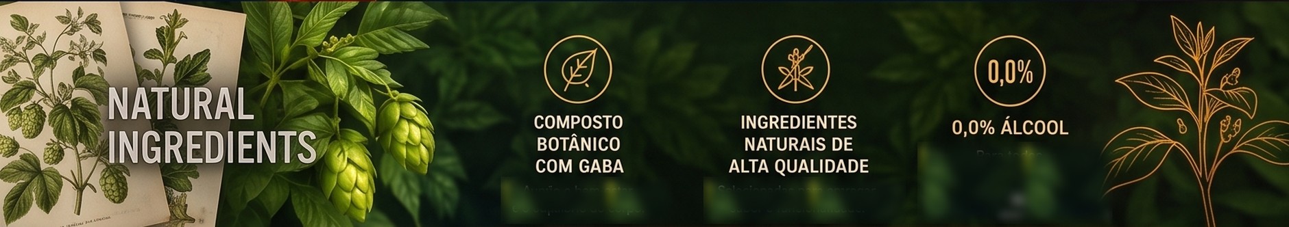 Natural Ingredients — composto botânico com GABA, ingredientes naturais, 0,0% álcool